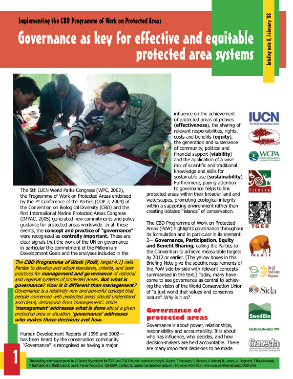 CEESP Briefing Note 8: Governance for Effective Systems of Protected Areas