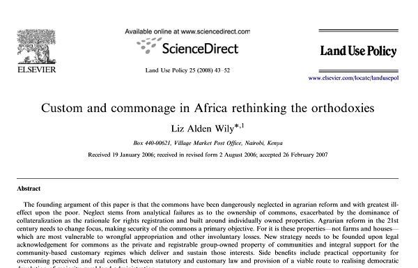Custom and commonage in Africa rethinking the orthodoxies