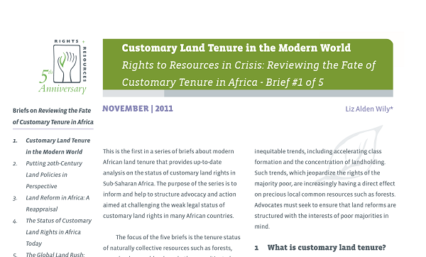 Rights to Resources in Crisis: Reviewing the Fate of Customary Tenure in Africa