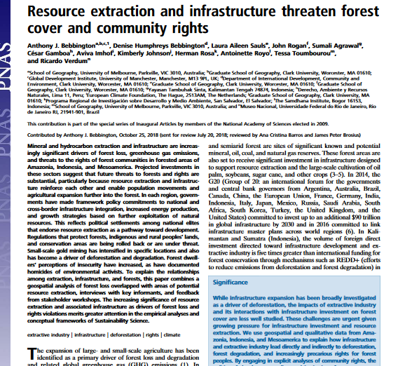 Resource extraction and infrastructure threaten forest cover and community rights