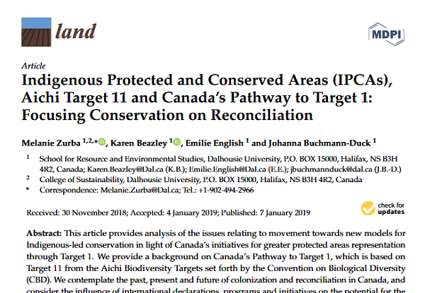 Indigenous Protected and Conserved Areas (IPCAs), Aichi Target 11 and Canada’s Pathway to Target 1: Focusing Conservation on Reconciliation