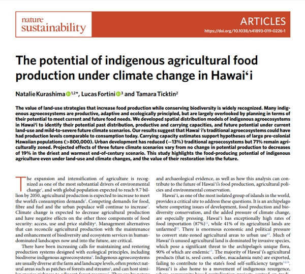 The Potential of Indigenous Agricultural Food Production under Climate Change in Hawaiʻi