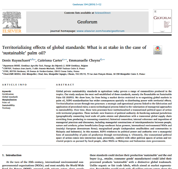 Territorializing effects of global standards: What is at stake in the case of ‘sustainable’ palm oil?