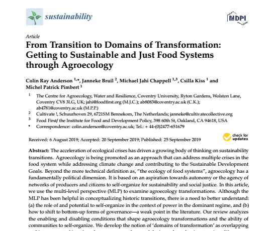 From Transition to Domains of Transformation: Getting to Sustainable and Just Food Systems through Agroecology