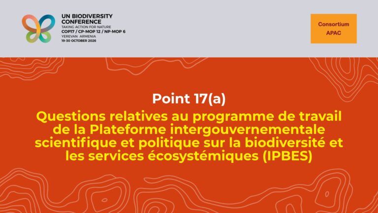 Déclaration à la COP 17 de la CDB sur le point 17 de l&rsquo;ordre du jour : Questions relatives au programme de travail de la Plateforme intergouvernementale scientifique et politique sur la biodiversité et les services écosystémiques (IPBES)
